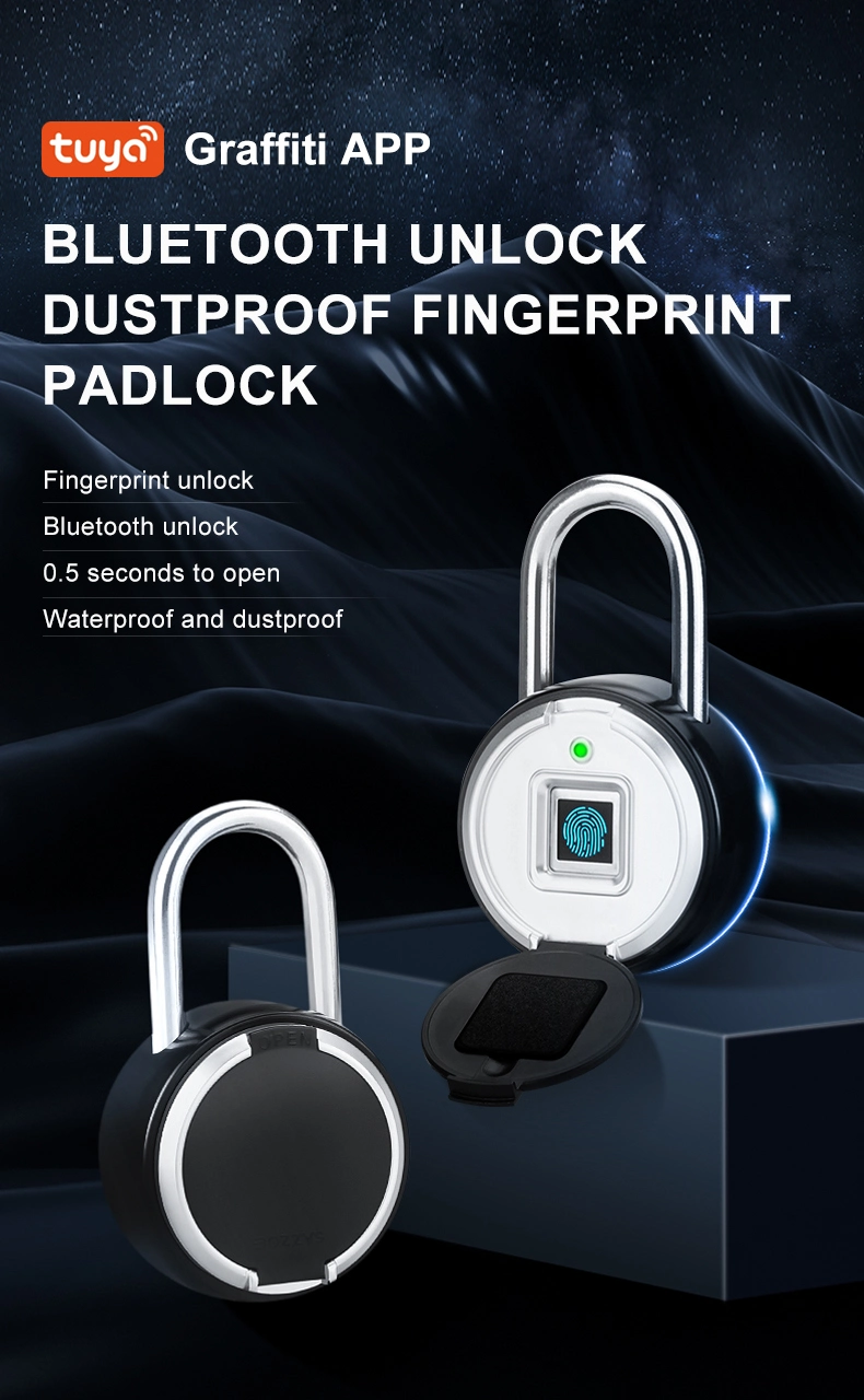 Waterproof Safety Lockout Padlock APP Remote Control Tuya Smart Keyless USB Charge Round Fingerprint Padlock